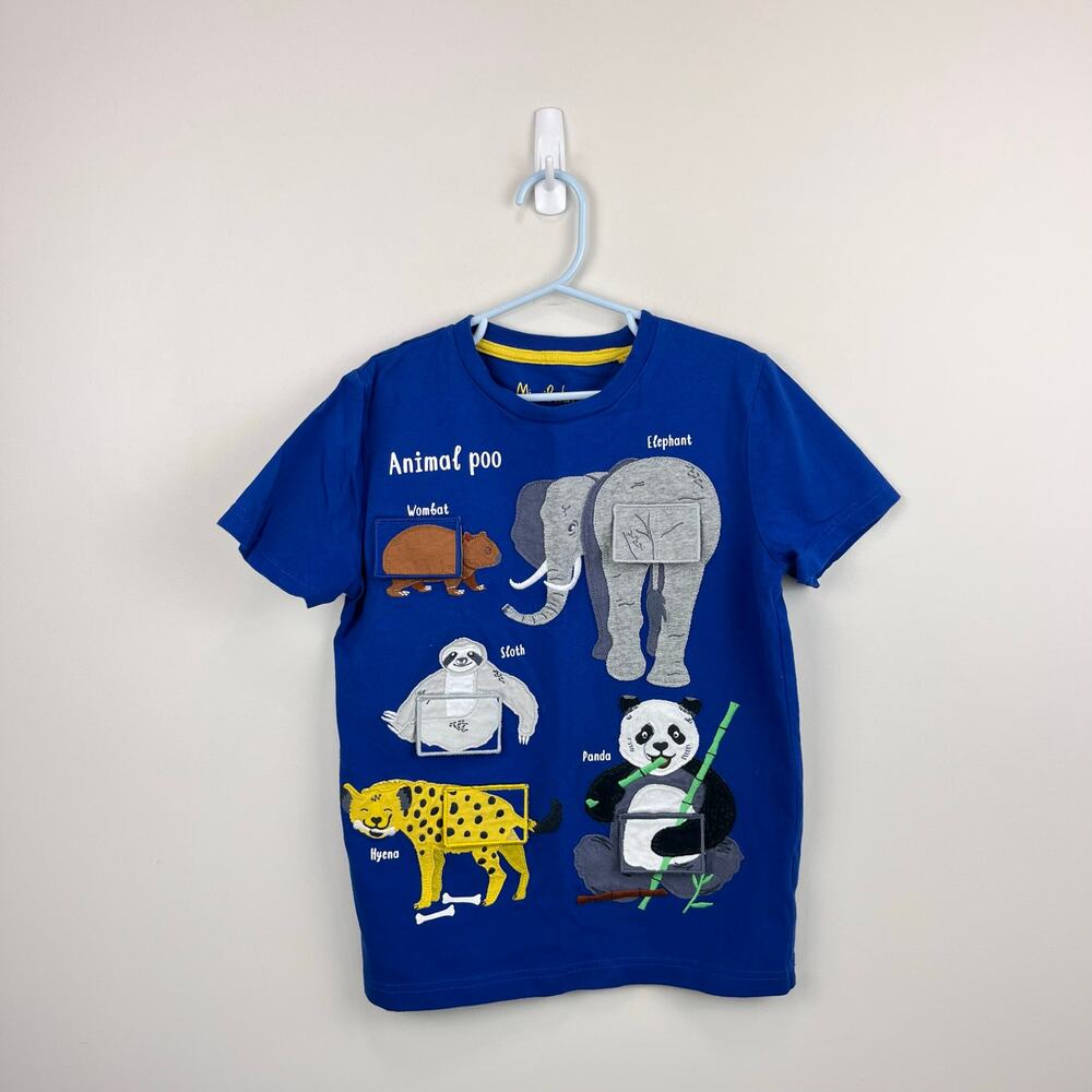 Mini Boden Educational Flap T-shirt Brilliant Blue Animal Poo 8-9